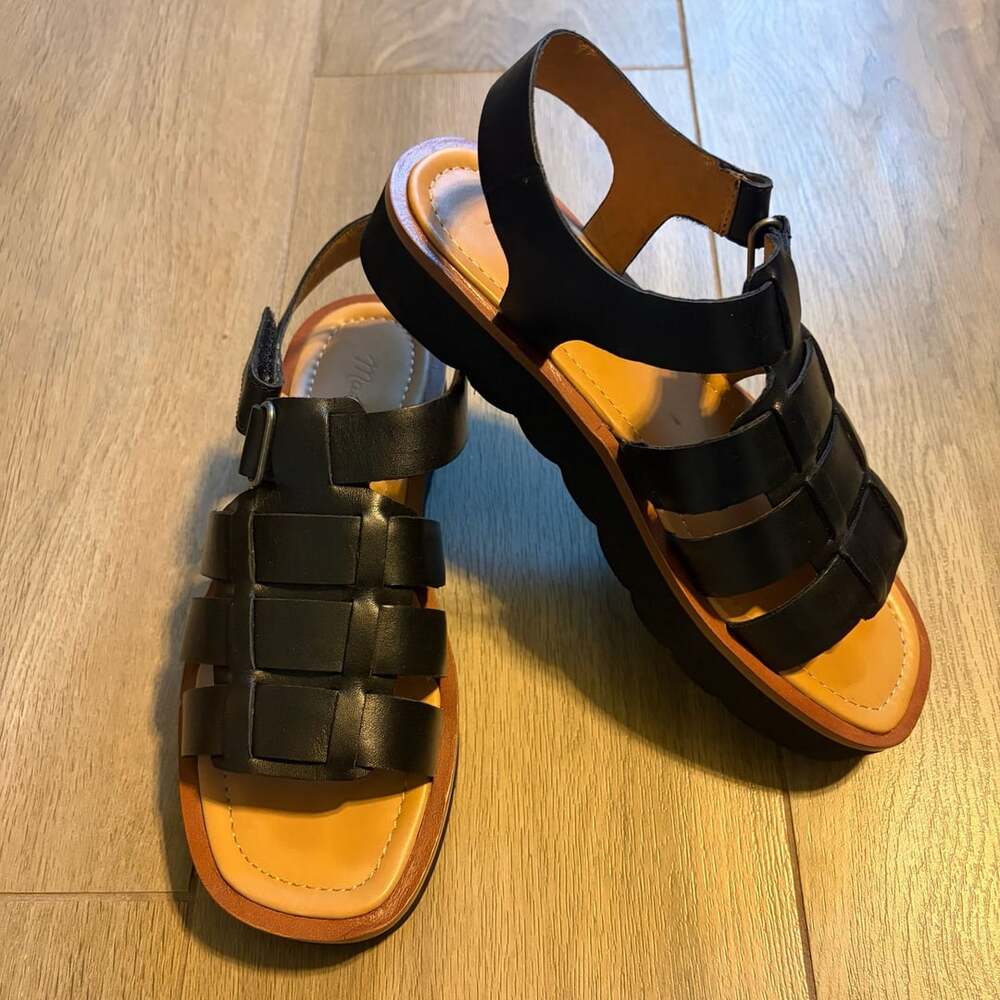 Madewell Black Leather Platform Fisherman Sandals